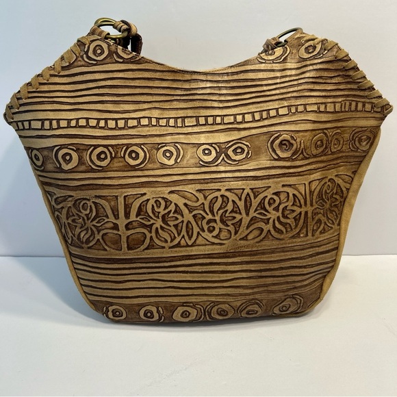 Vintage Claudia Firenze Tooled Leather & Suede Shoulder Bag Hobo Tote EUC - Picture 2 of 9